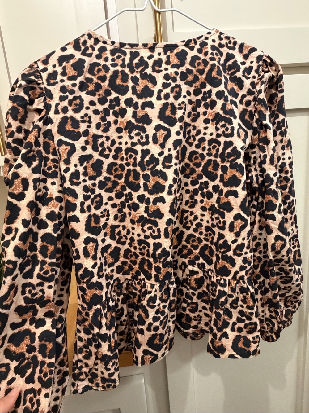 Leopard Print Tie-Neck Peplum Blouse - Brown & Black - Picture 5 of 5